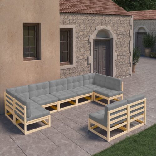 9-Piece Garden Lounge Set with Cushions Pine Wood Outdoor Patio Furniture - Image 2