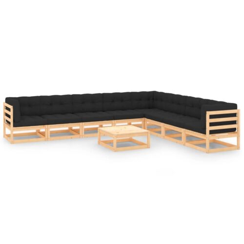 9-Piece Garden Lounge Set with Cushions Pine Wood Outdoor Patio Furniture