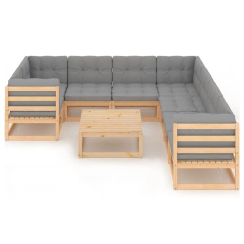 9-Piece Garden Lounge Set with Cushions Pine Wood Outdoor Patio Furniture - Image 2