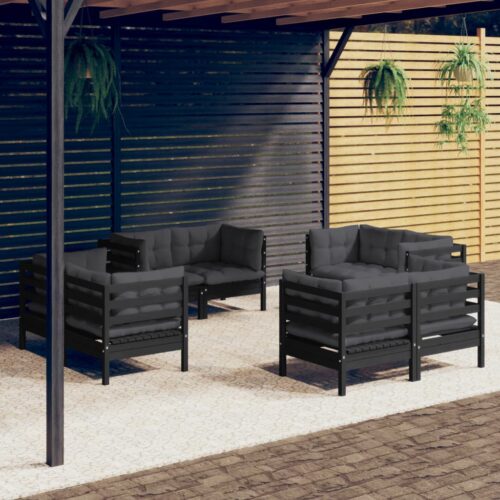 8-Piece Garden Lounge Set with Anthracite Cushions Pine Wood Outdoor Patio Furniture - Image 2