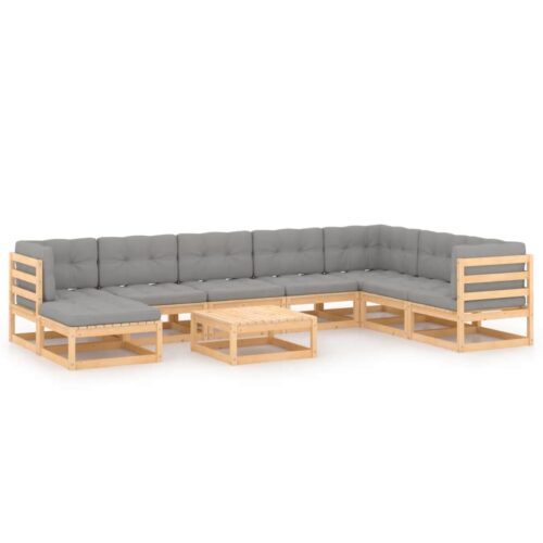 9-Piece Garden Lounge Set with Cushions Pine Wood Outdoor Patio Furniture