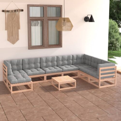 9-Piece Garden Lounge Set with Cushions Pine Wood Outdoor Patio Furniture - Image 2
