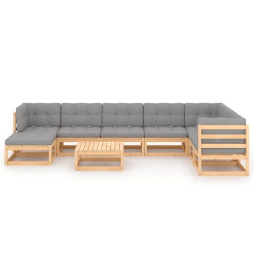 9-Piece Garden Lounge Set with Cushions Pine Wood Outdoor Patio Furniture - Image 3