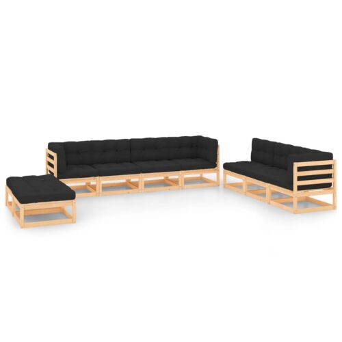 9-Piece Garden Lounge Set with Cushions Pine Wood Outdoor Patio Furniture