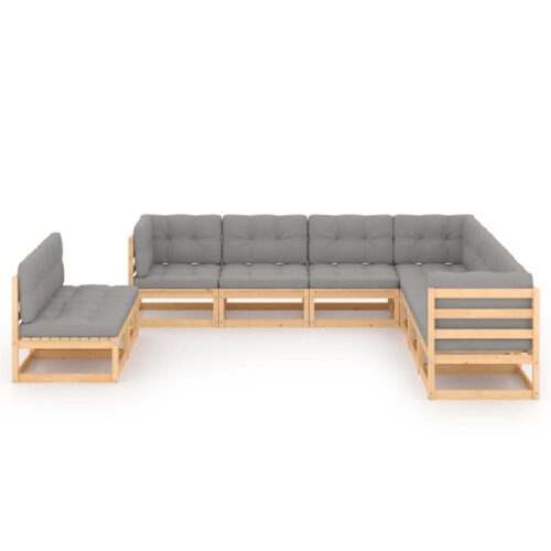 9-Piece Garden Lounge Set with Cushions Pine Wood Outdoor Patio Furniture - Image 2