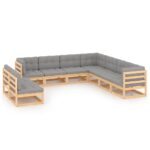 9-Piece Garden Lounge Set with Cushions Pine Wood Outdoor Patio Furniture