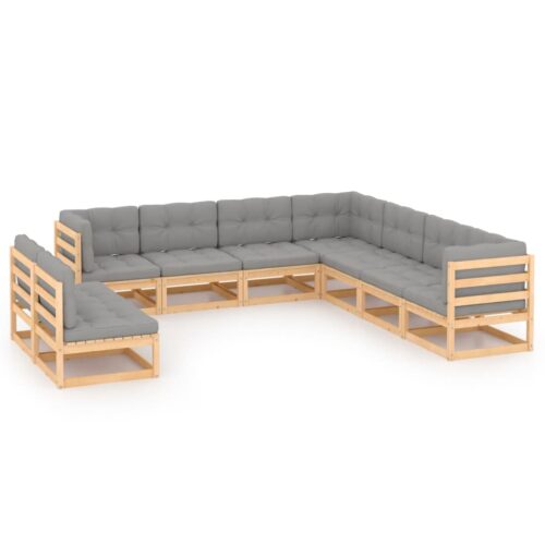 9-Piece Garden Lounge Set with Cushions Pine Wood Outdoor Patio Furniture