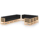 9-Piece Garden Lounge Set with Cushions Pine Wood Outdoor Patio Furniture
