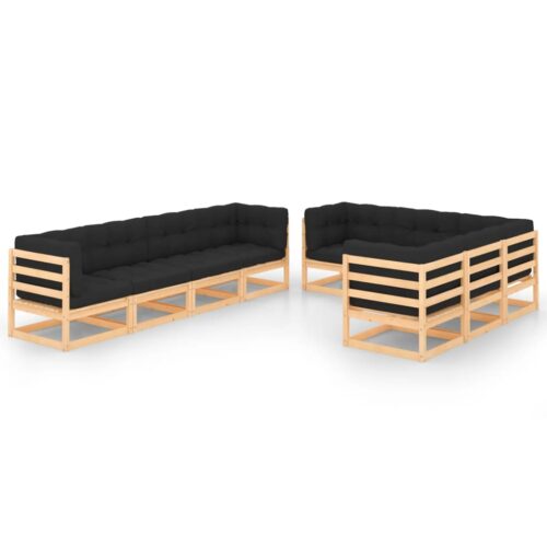 9-Piece Garden Lounge Set with Cushions Pine Wood Outdoor Patio Furniture