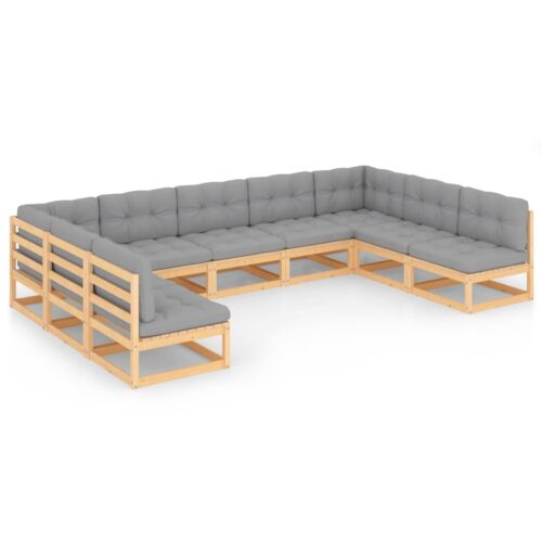 9-Piece Garden Lounge Set with Cushions Pine Wood Outdoor Patio Furniture