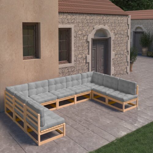 9-Piece Garden Lounge Set with Cushions Pine Wood Outdoor Patio Furniture - Image 2