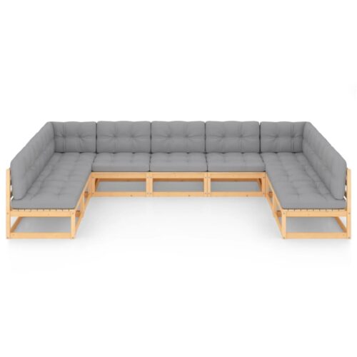 9-Piece Garden Lounge Set with Cushions Pine Wood Outdoor Patio Furniture - Image 3
