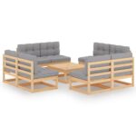9-Piece Garden Lounge Set with Cushions Pine Wood Outdoor Patio Furniture