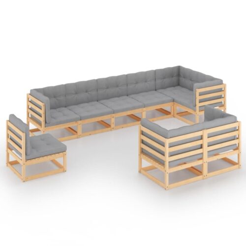 9-Piece Garden Lounge Set with Cushions Pine Wood Outdoor Patio Furniture