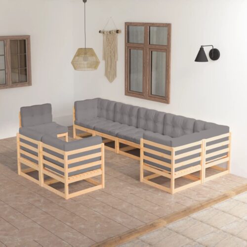 9-Piece Garden Lounge Set with Cushions Pine Wood Outdoor Patio Furniture - Image 2