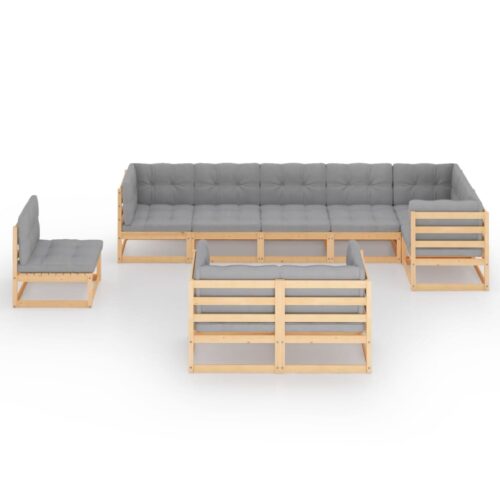 9-Piece Garden Lounge Set with Cushions Pine Wood Outdoor Patio Furniture - Image 3