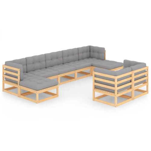 9-Piece Garden Lounge Set with Cushions Pine Wood Outdoor Patio Furniture