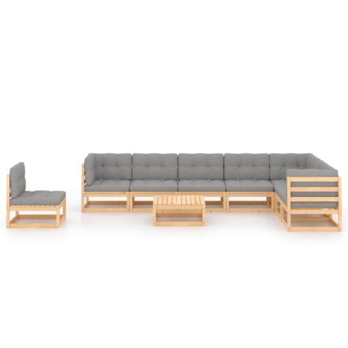 9-Piece Garden Lounge Set with Cushions Pine Wood Outdoor Patio Furniture - Image 2
