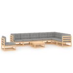 9-Piece Garden Lounge Set with Cushions Pine Wood Outdoor Patio Furniture