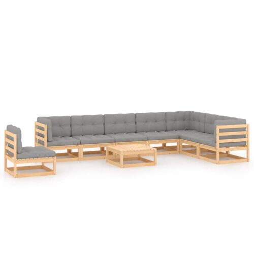 9-Piece Garden Lounge Set with Cushions Pine Wood Outdoor Patio Furniture