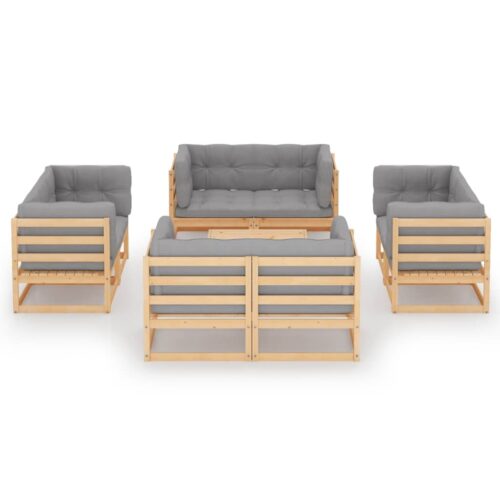 9-Piece Garden Lounge Set with Cushions Pine Wood Outdoor Patio Furniture - Image 2