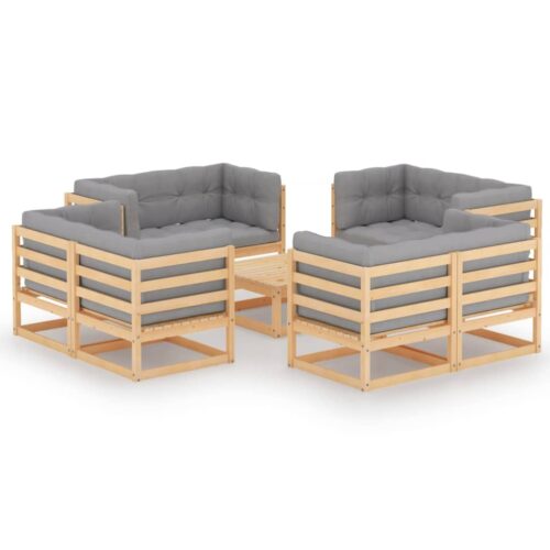 9-Piece Garden Lounge Set with Cushions Pine Wood Outdoor Patio Furniture