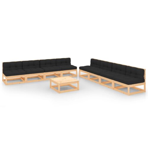 9-Piece Garden Lounge Set with Cushions Pine Wood Outdoor Patio Furniture