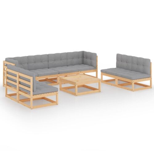 9-Piece Garden Lounge Set with Cushions Pine Wood Outdoor Patio Furniture