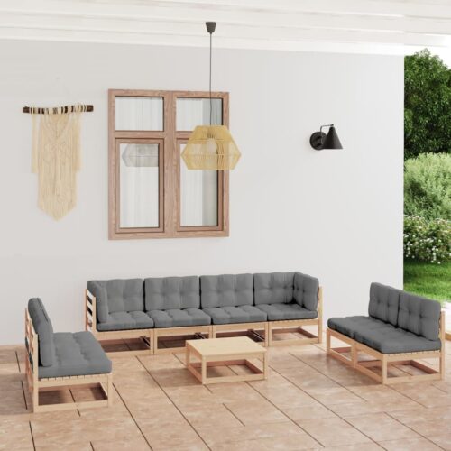 9-Piece Garden Lounge Set with Cushions Pine Wood Outdoor Patio Furniture - Image 2