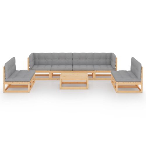 9-Piece Garden Lounge Set with Cushions Pine Wood Outdoor Patio Furniture - Image 3