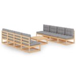 9-Piece Garden Lounge Set with Cushions Pine Wood Outdoor Patio Furniture