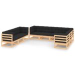 9-Piece Garden Lounge Set with Cushions Pine Wood Outdoor Patio Furniture