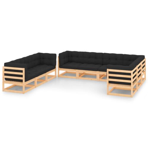9-Piece Garden Lounge Set with Cushions Pine Wood Outdoor Patio Furniture