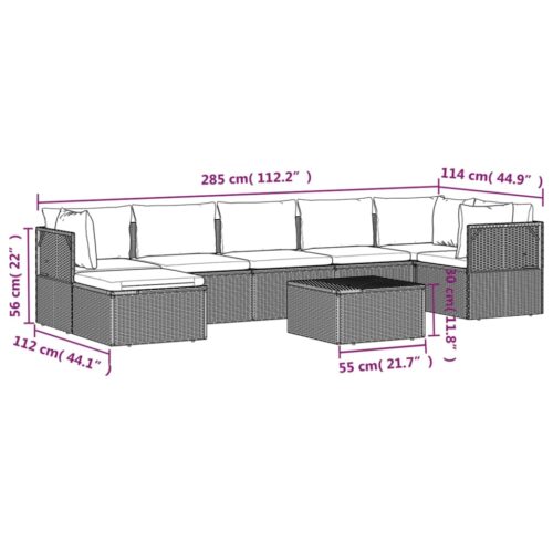 8-Piece Garden Lounge Set with Cushions Grey Poly Rattan Wicker Outdoor Patio Furniture - Image 10