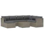 8-Piece Garden Lounge Set with Cushions Grey Poly Rattan Wicker Outdoor Patio Furniture