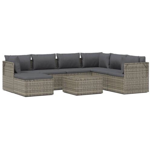 8-Piece Garden Lounge Set with Cushions Grey Poly Rattan Wicker Outdoor Patio Furniture