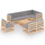 9-Piece Garden Lounge Set with Cushions Pine Wood Outdoor Patio Furniture