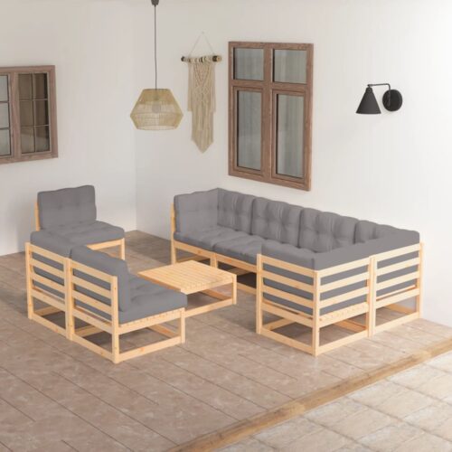 9-Piece Garden Lounge Set with Cushions Pine Wood Outdoor Patio Furniture - Image 2