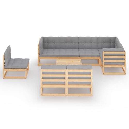 9-Piece Garden Lounge Set with Cushions Pine Wood Outdoor Patio Furniture - Image 3