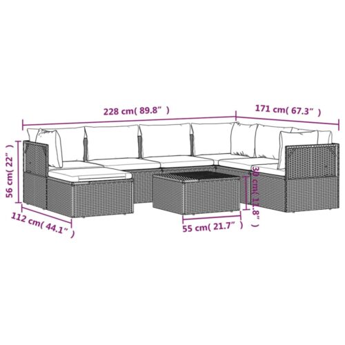 8-Piece Garden Lounge Set with Cushions Grey Poly Rattan Wicker Outdoor Patio Furniture - Image 10