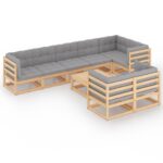 9-Piece Garden Lounge Set with Cushions Pine Wood Outdoor Patio Furniture