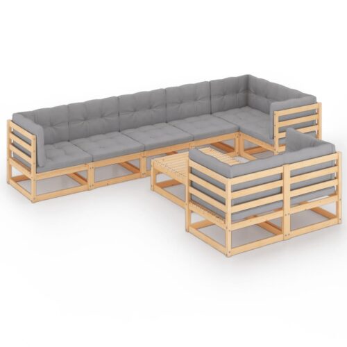 9-Piece Garden Lounge Set with Cushions Pine Wood Outdoor Patio Furniture