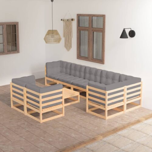 9-Piece Garden Lounge Set with Cushions Pine Wood Outdoor Patio Furniture - Image 2