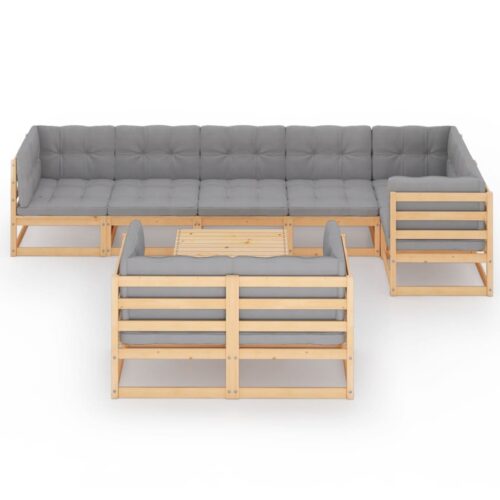 9-Piece Garden Lounge Set with Cushions Pine Wood Outdoor Patio Furniture - Image 3