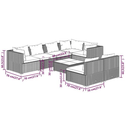 8-Piece Garden Lounge Set with Cushions Grey Poly Rattan Wicker Outdoor Patio Furniture - Image 9