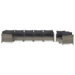 8-Piece Garden Lounge Set with Cushions Grey Poly Rattan Wicker Outdoor Patio Furniture
