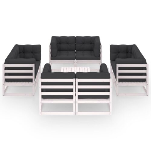 9-Piece Garden Lounge Set with Cushions Pine Wood Outdoor Patio Furniture - Image 2