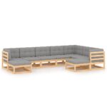 9-Piece Garden Lounge Set with Cushions Pine Wood Outdoor Patio Furniture