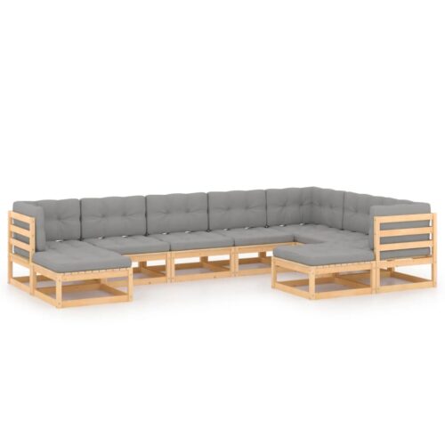 9-Piece Garden Lounge Set with Cushions Pine Wood Outdoor Patio Furniture