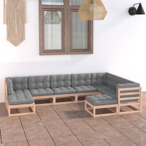 9-Piece Garden Lounge Set with Cushions Pine Wood Outdoor Patio Furniture - Image 2